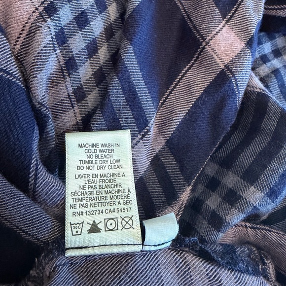 Anthropologie Cloth & Stone Womens Large Plaid Flannel Pullover Blue Lavender - Picture 9 of 9